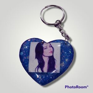 Dove Cameron Blue Glitter Heart Keychain